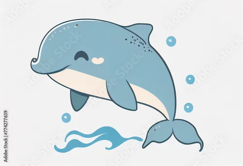 Fototapeta Cute cartoon dolphin isolated on a white background. Vector illustration.