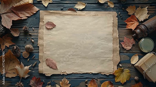 Brown Paper Sign Rustic Desk Flatlay - Autumn Fall Theme for Genealogy Research