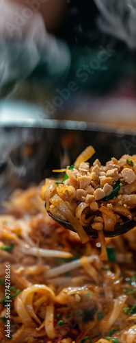 Close-Up of Pad Thai - Traditional Thai Street Food Cuisine