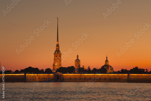 Peter and Paul Fortress in Saint-Petersburg at evening photo