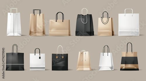 a set of handle-equipped packages and shopping bags. realism in 3D design and vector graphics