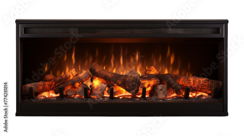 A cozy scene with flames flickering and logs crackling in an electric fireplace