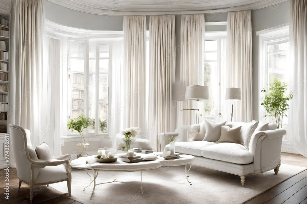 Window decoration with white curtains Window decoration with white curtains