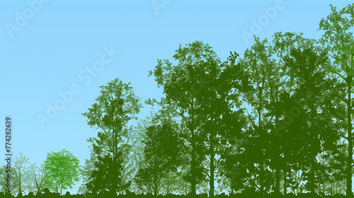 Forest. Carbon sink. Stylized illustration of a forest. Copy Space. Background © The Blue Wave