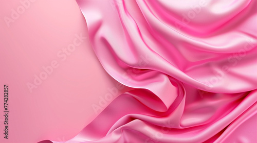 Pink satin or silk wavy abstract background with blank space for text.