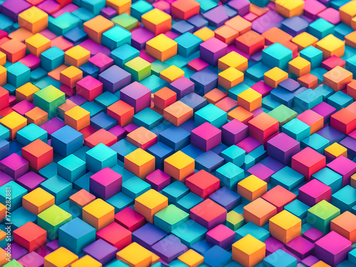 Seamless colorful geometric pattern with squares and 3D cubes