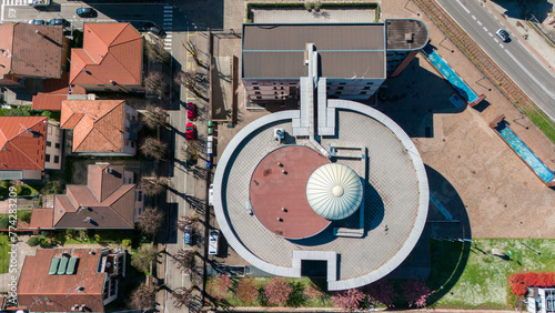 Fototapeta Naklejka Na Ścianę i Meble -  Aerial view of the municipality of Limbiate, homes and streets downtown. Rooftops. Monza and Brianza. 02-04-2024. Italy