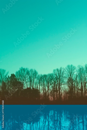 Forest. Carbon sink. Stylized illustration of a forest. Copy Space. Background