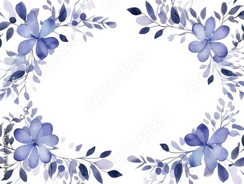 Indigo thin barely noticeable flower frame with leaves isolated on white background pattern  © Lenhard