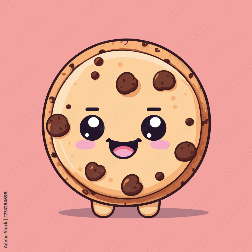 Fototapeta premium Cute cookie cartoon character vector illustration with smiling face