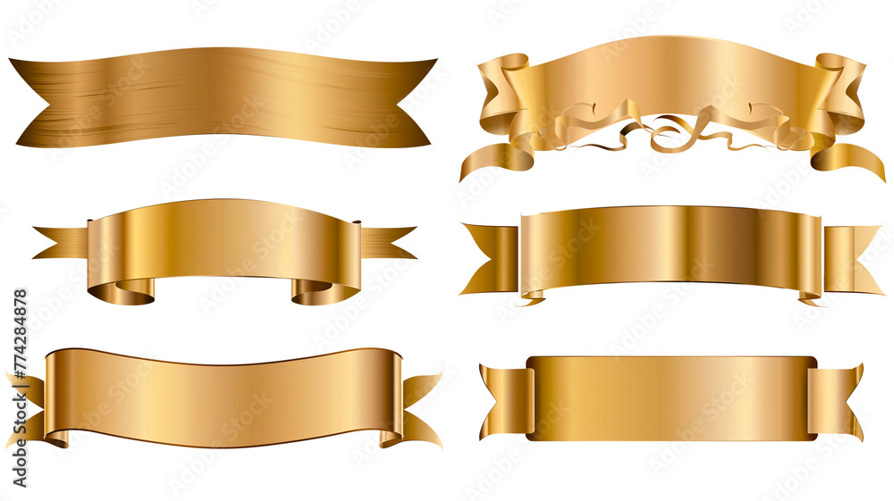 Set of editable golden design elements including banners, ribbons, scrolls, and frames Set of editable golden design elements including banners, ribbons, scrolls, and frames