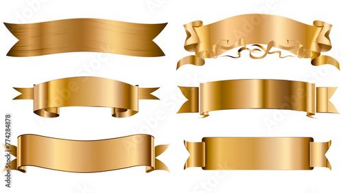 Set of editable golden design elements including banners  ribbons  scrolls  and frames
