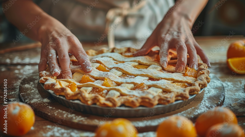 Hands making a lattice pie crust Hands making a lattice pie crust
