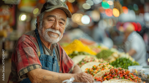 Man selling vegetables at a market stand.