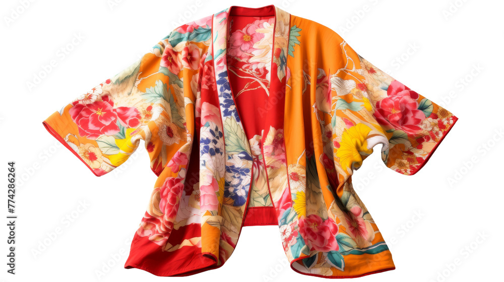Colorful kimono hanging on a white wall