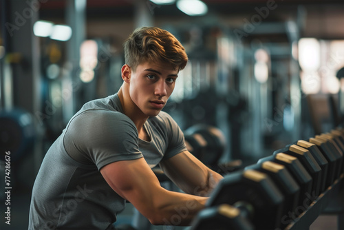 Handsome model young man workout in gym