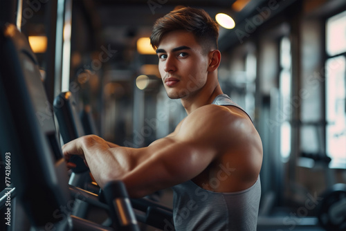 Handsome model young man workout in gym
