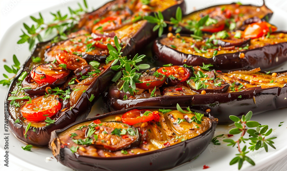 Wholesome Comfort: Baked Eggplants Stuffed with Fresh Garden Vegetables and Flavorful Herbs