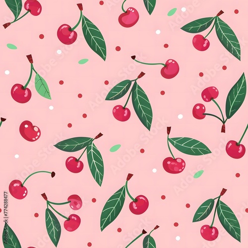 cherry pattern, cute and playful design, pastel pink background