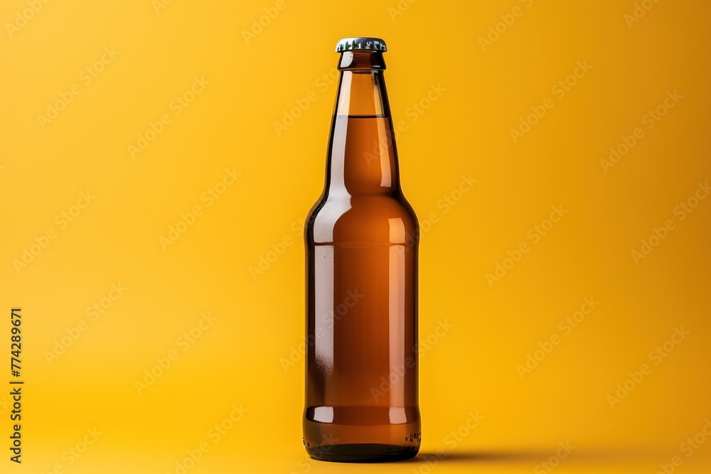 Glass brown beer bottle, beer maker mockup. Glass brown beer bottle, beer maker mockup.
