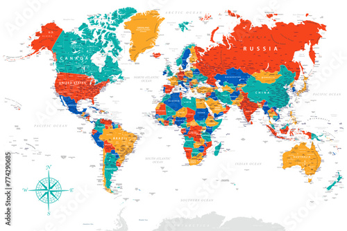 World Map - Highly Detailed Colored Vector Map of the World. Ideally for the Print Posters.