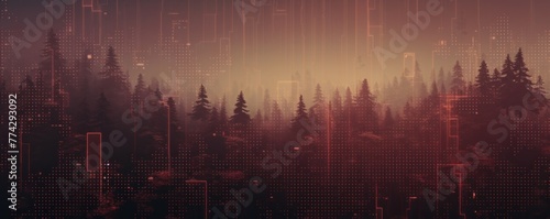 Maroon animation of glitched looping binary codes over fog-covered background pattern banner with copy space