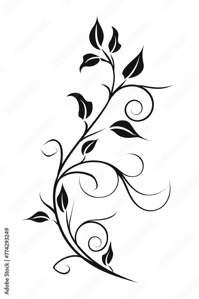 Black and white abstract floral design with swirls, leaves and curves for a vintage or tattoo-inspired look Black and white abstract floral design with swirls, leaves and curves for a vintage or tattoo-inspired look