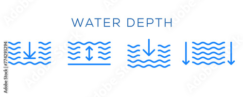 Water depth icon with arrows. Water depth line outline icon. Vector illustration.