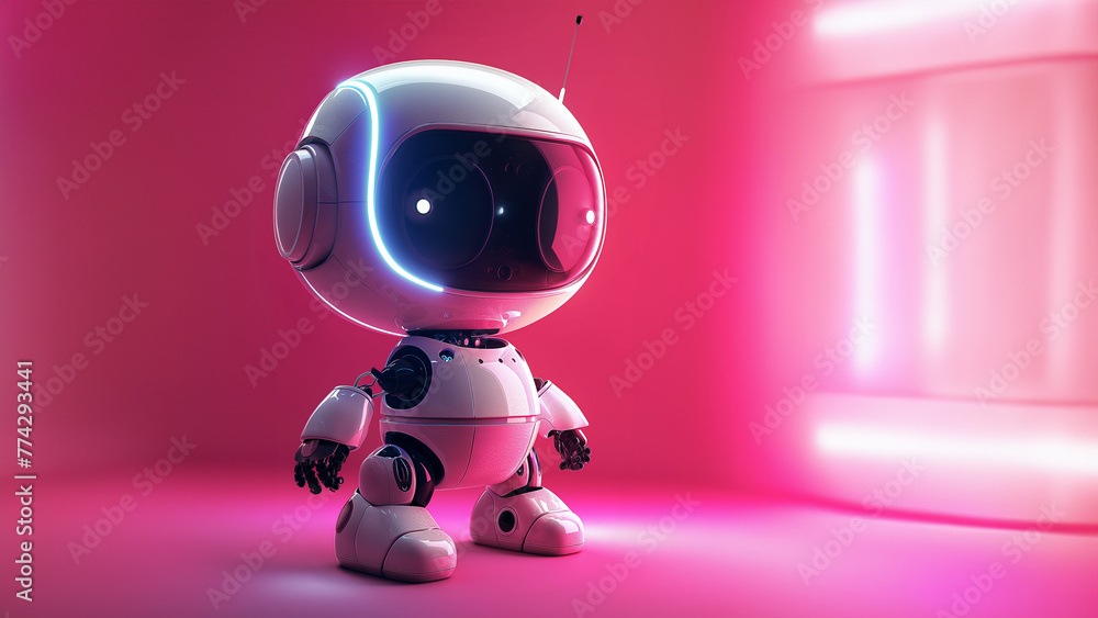 Roboter Männchen Cartoons als Figur mit süßen großen Augen im Querformat für Banner und Poster Roboter Männchen Cartoons als Figur mit süßen großen Augen im Querformat für Banner und Poster