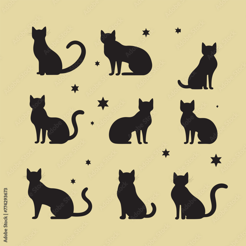 Luna Cat Silhouette Vector Set , Cat Silhouette Luna Cat Silhouette Vector Set , Cat Silhouette