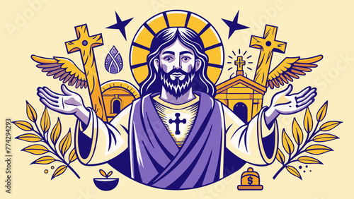 Minimalist hand-drawn simple cute jesus christianity symbol logo tshirt ai victor silhouette graphic elemant design illustration