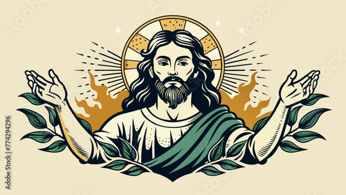 Minimalist hand-drawn simple cute jesus christianity symbol logo tshirt ai victor silhouette graphic elemant design illustration