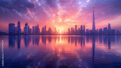 City Skylines  Photograph iconic city skylines during sunrise or sunset for dramatic effect