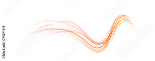 Abstract neon rays of light on a transparent background in PNG format. Light trail wave, fire path trace line, car lights, optic fiber and incandescence curve twirl. 