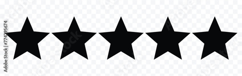 Star icon. Vector black isolated five stars. Customer feedback concept. Five stars customer product rating review flat icon for apps and websites. 5 stars rating review. Quality shape eps 10