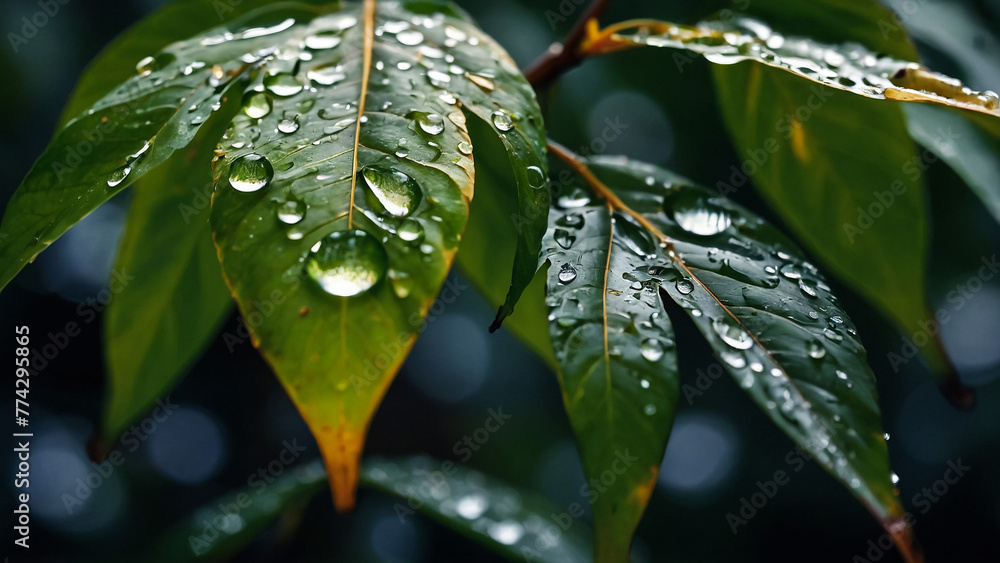 Water drops on a leaf. Water drops on a leaf.