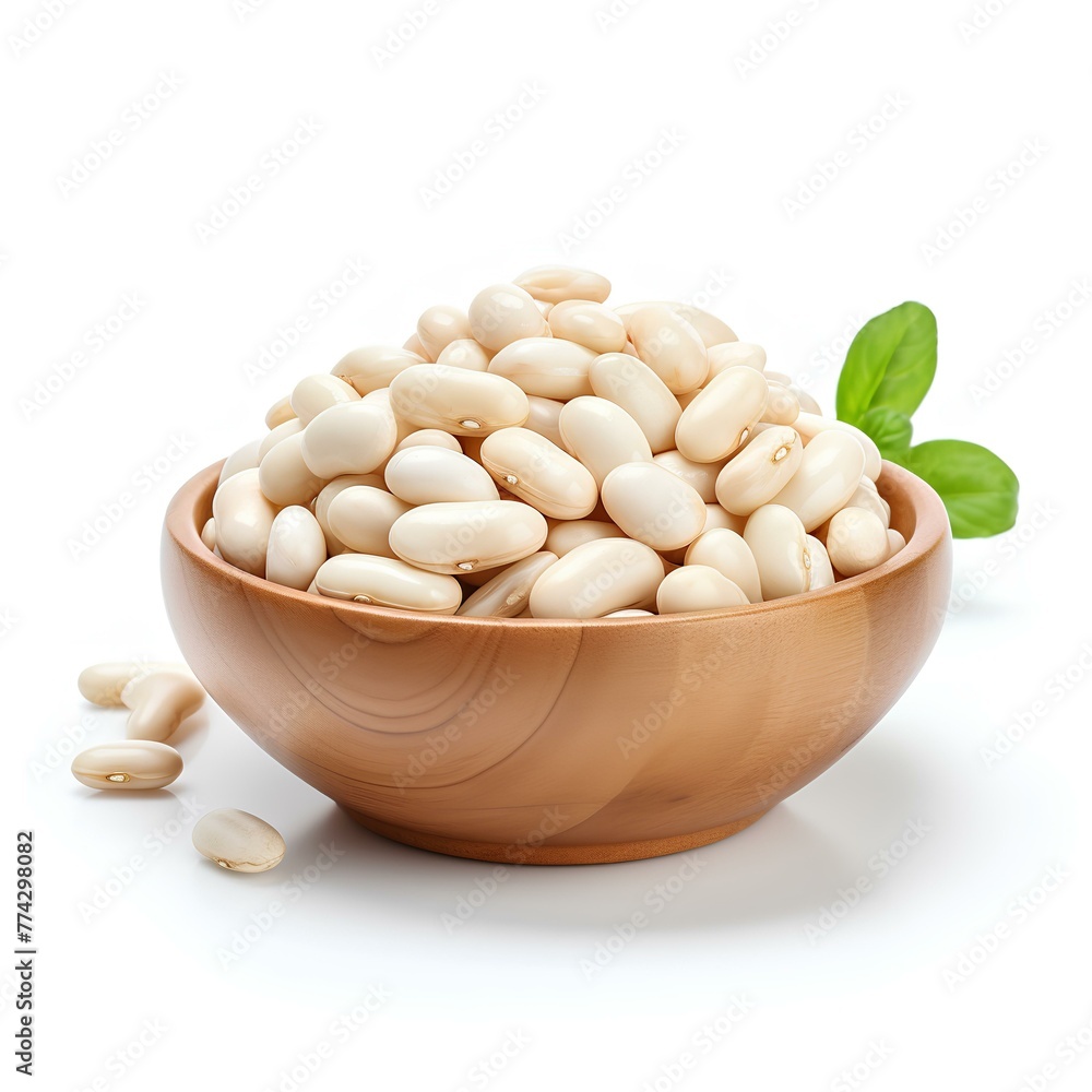 white beans in a wooden deep bowl on a white background white beans in a wooden deep bowl on a white background