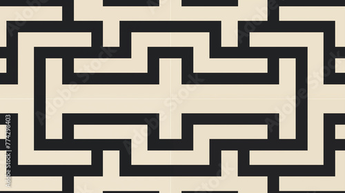 Complex maze of cream and black lines background image. Abstract labyrinth flat colorful illustration backdrop horizontal. Intricate, modern geometric pattern wallpaper art concept