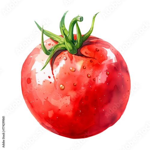 Red ripe juicy tomato watercolor hand drawn illustration isolated