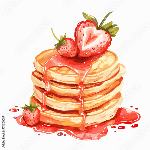 Stack of heart pancake with strawberry on white background