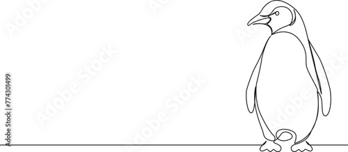 continuous single line drawing of penguin, line art vector illustration