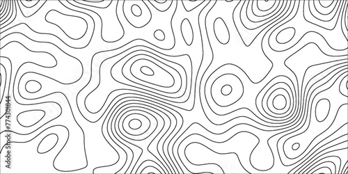 Abstract Topographic line art background. Mountain topographic terrain map background with white shape lines.Geographic map conceptual design.Black on white contour height lines. 