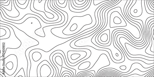 Abstract Topographic line art background. Mountain topographic terrain map background with white shape lines.Geographic map conceptual design.Black on white contour height lines. 