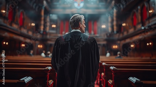 Male professor in faculty robes regalia in chapel before graduation commencement