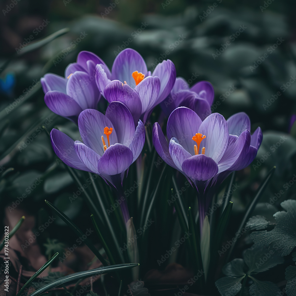 A purple spring mountain crocuses A purple spring mountain crocuses