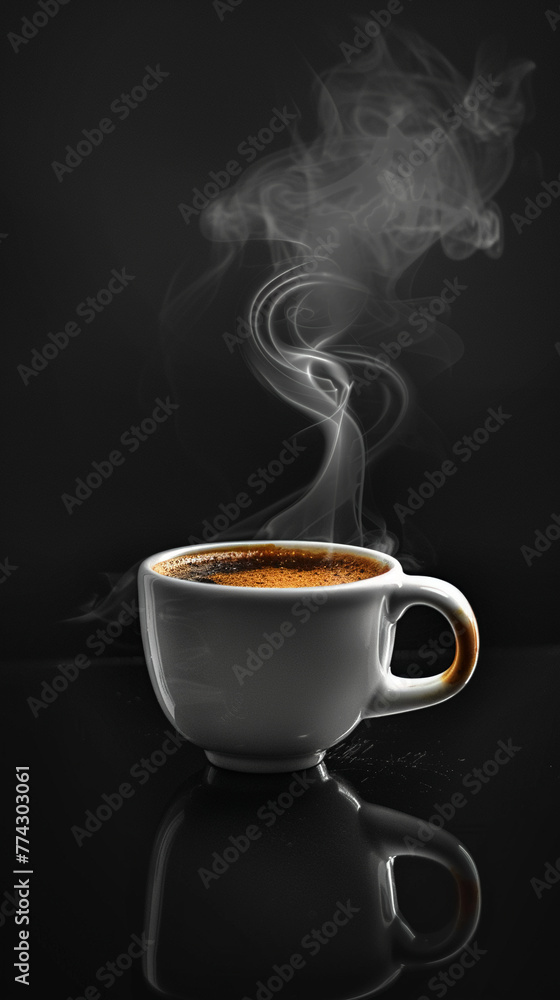 A steaming cup of coffee is expertly brewed A steaming cup of coffee is expertly brewed