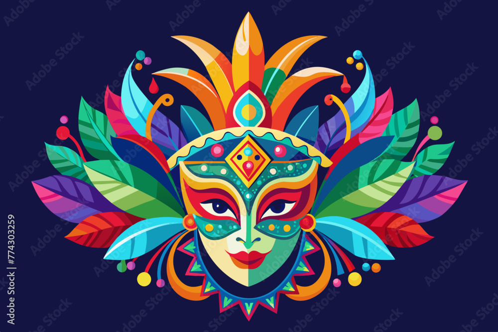 Carnival Mask: An elaborate and colorful carnival mask vector, representing the vibrant and festive spirit of Brazil's Carnival celebrations