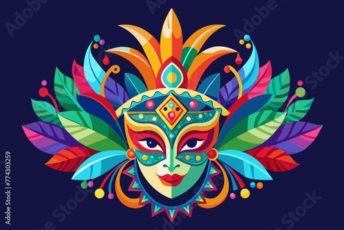 Carnival Mask: An elaborate and colorful carnival mask vector, representing the vibrant and festive spirit of Brazil's Carnival celebrations