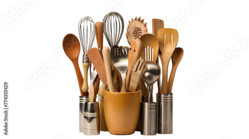 A diverse array of utensils and spoons arranged elegantly together within a cup