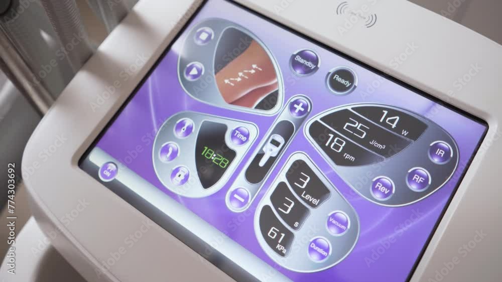 Close-up of the screen of the device for skin and body care. Close-up of the screen of the device for skin and body care.